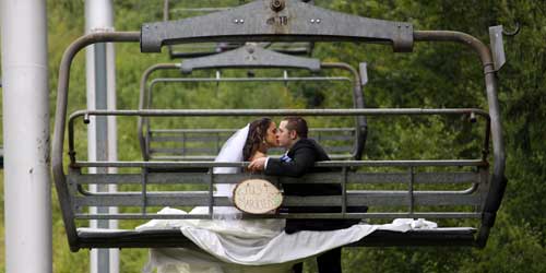 Wedding Chair Lift - Jiminy Peak Mountain Resort - Hancock, MA - Photo Credit: Kiersten Vallieries Photography